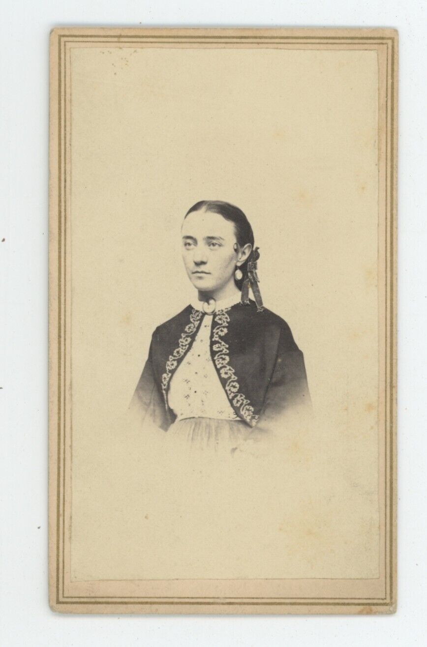 Antique CDV Circa 1860s Beautiful Young Woman With Long Curls in Her Hair