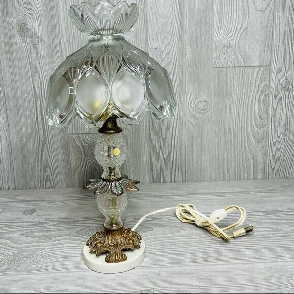 Vintage catco Italian cut glass regency style lamp w/ marble base made in Italy