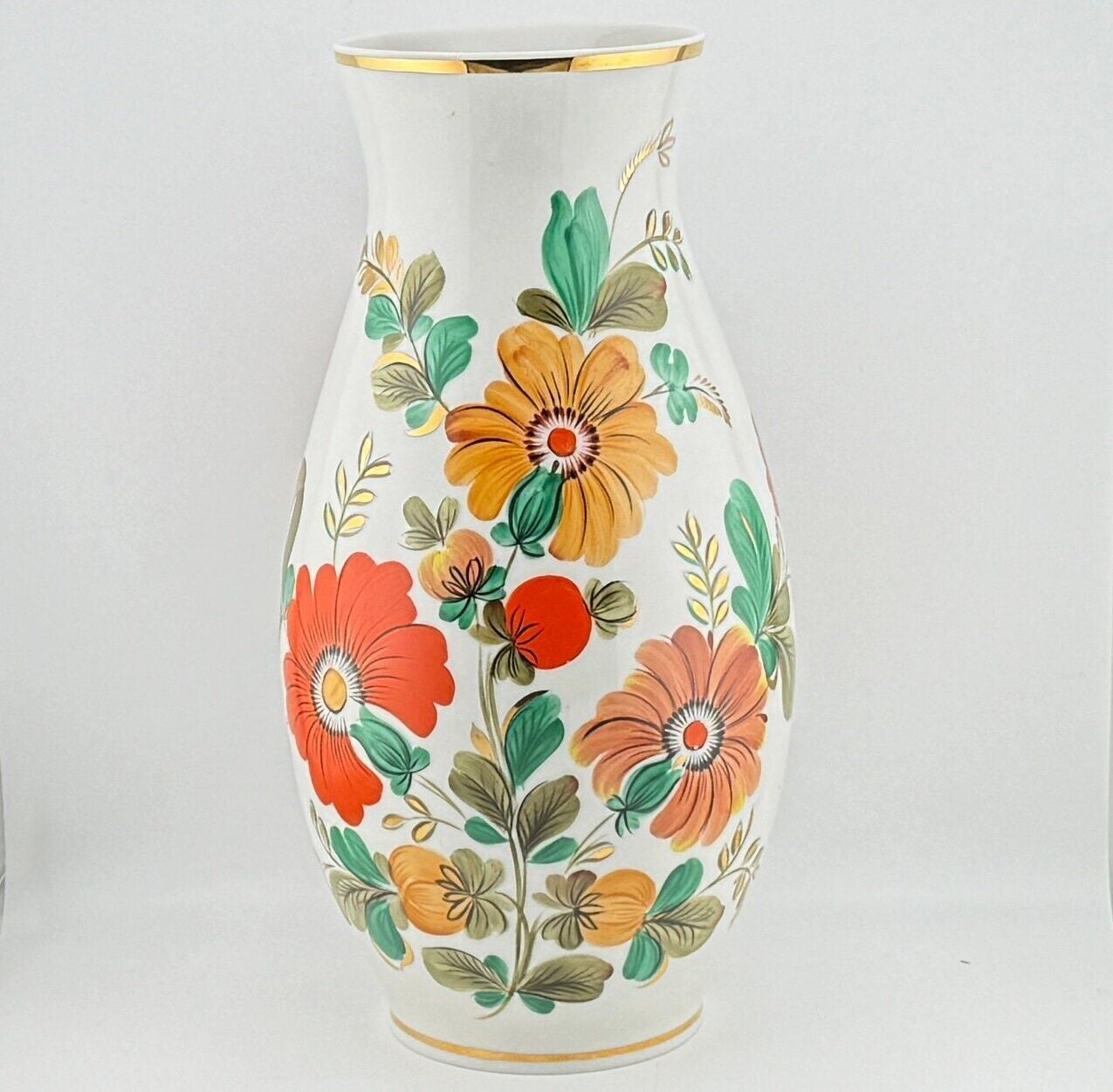 1980s Vintage Soviet Vase Porcelain Flowers Stamp Hand Painted Gift Decor 11.4\