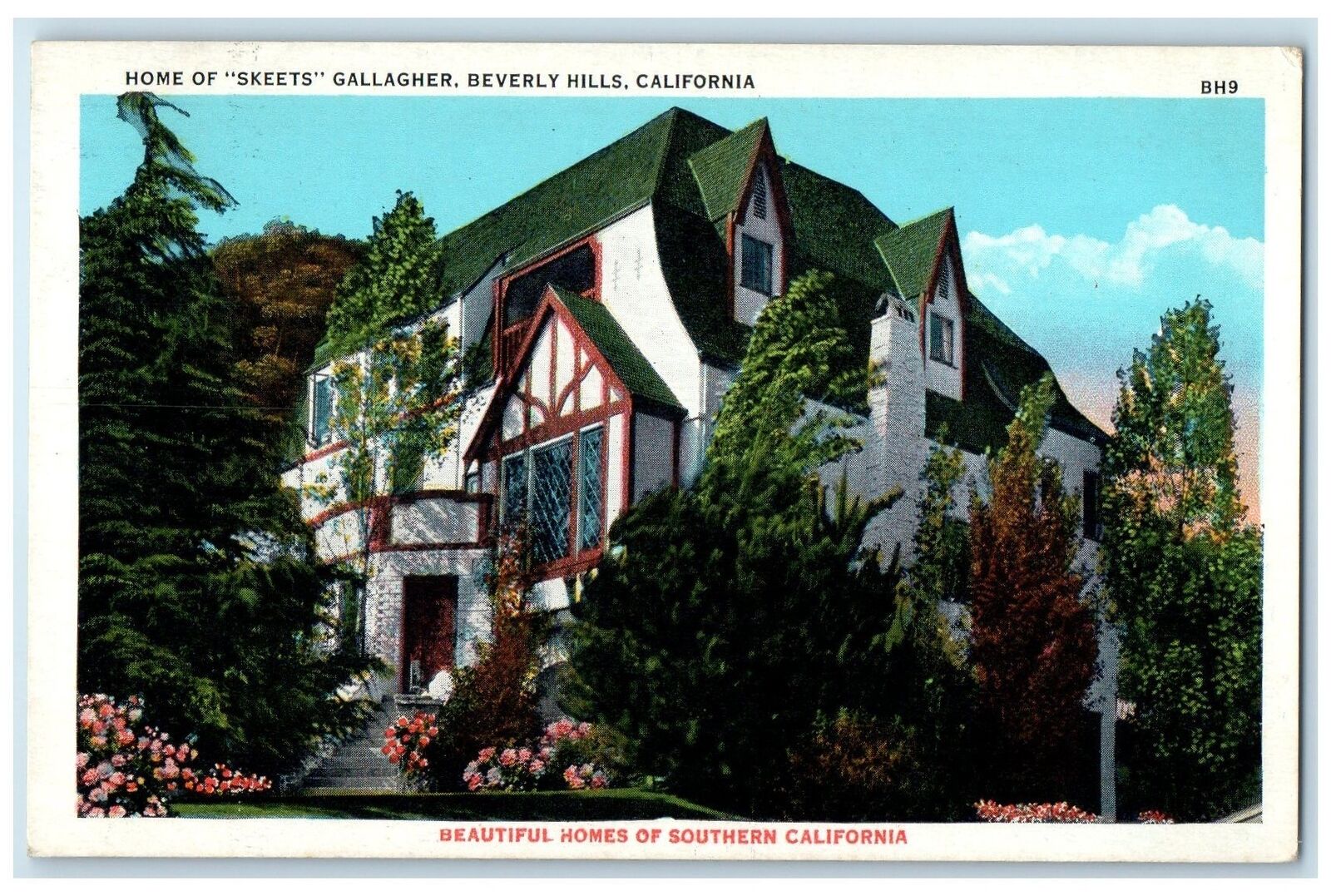 c1940s Home Of Skeets Gallagher Beverly Hills Los Angeles California CA Postcard