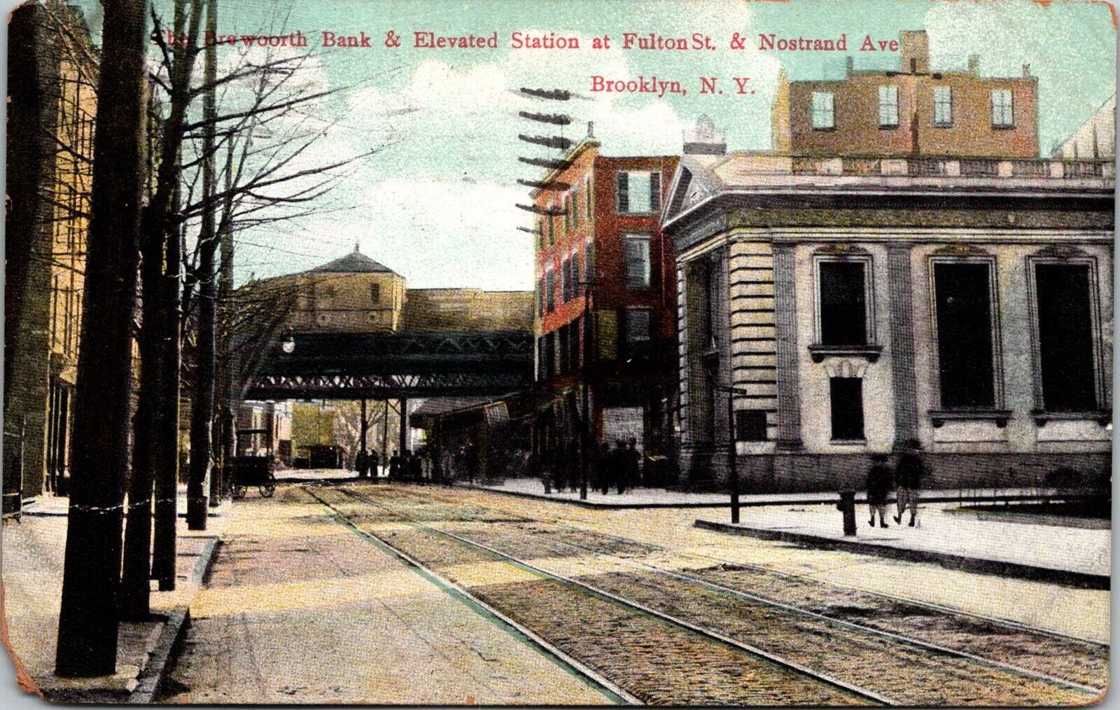 BROOKLYN NY~Elevated Station At Fulton & Nostrand Ave. Posted 1909 VTG KA21