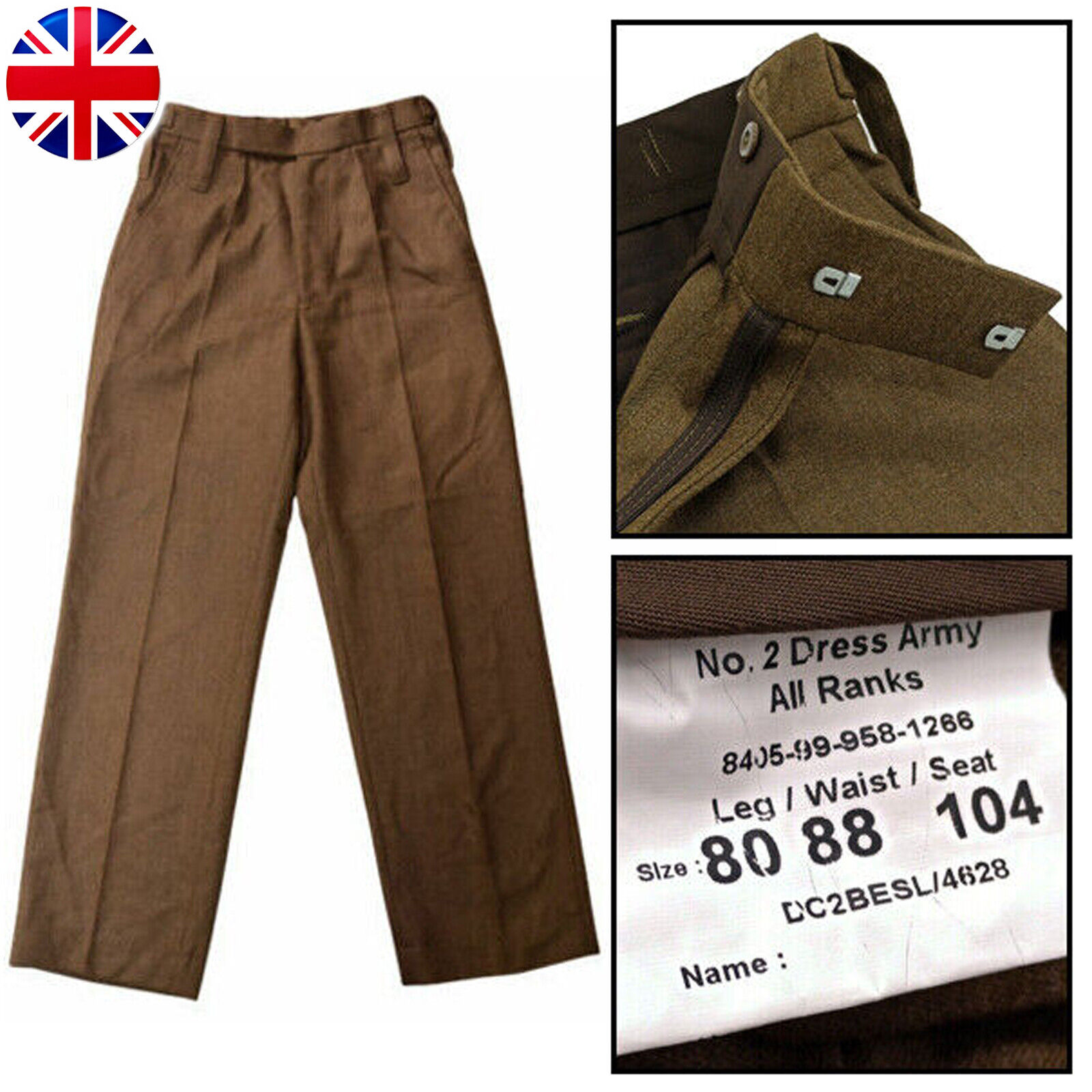 Wool 100% British Army Trousers Pants Brown Khaki No 2 Dress All Rank Uniform