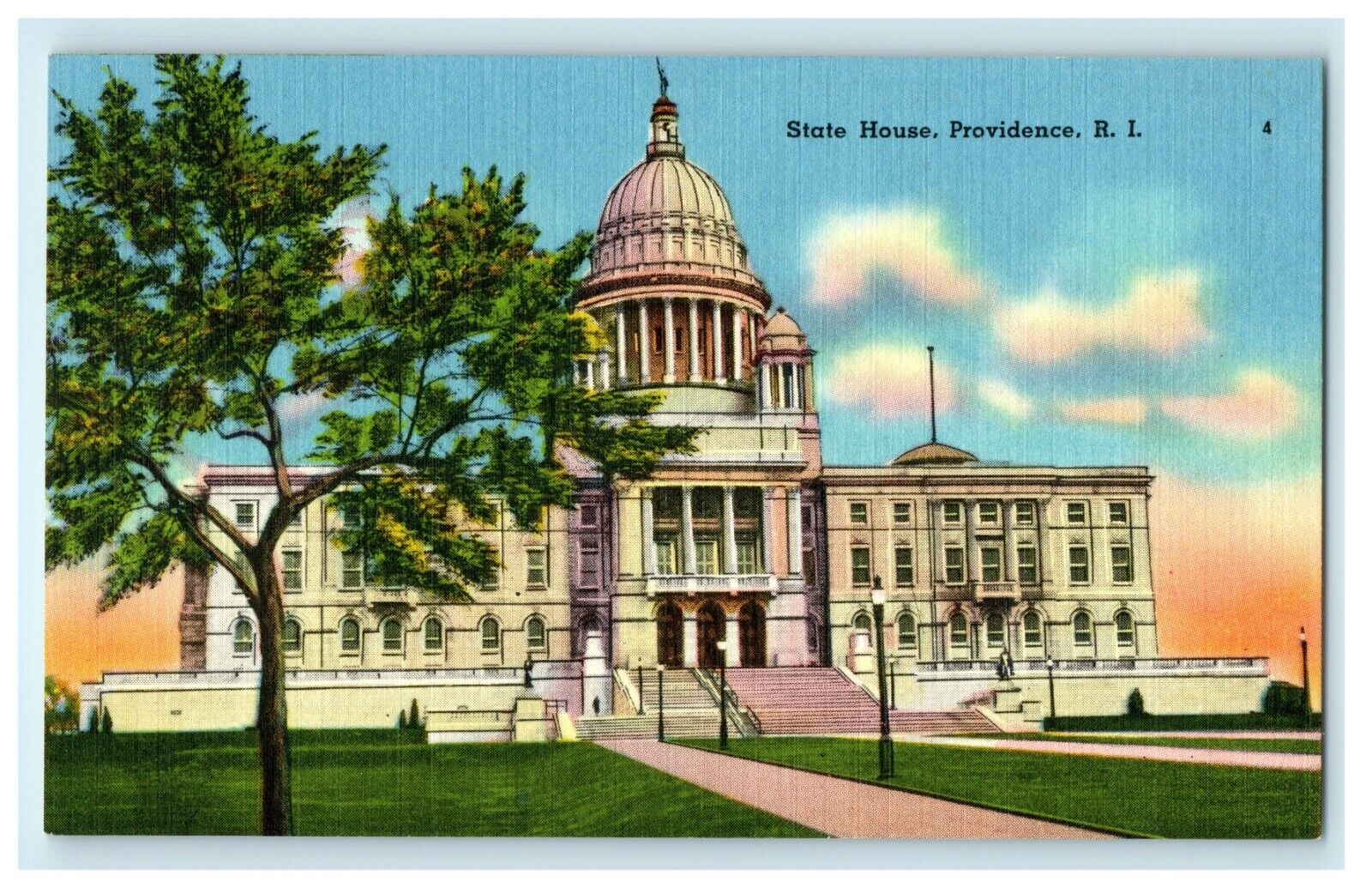 1930 Entrance and Tree View in State House Providence, Rhode Island RI Postcard