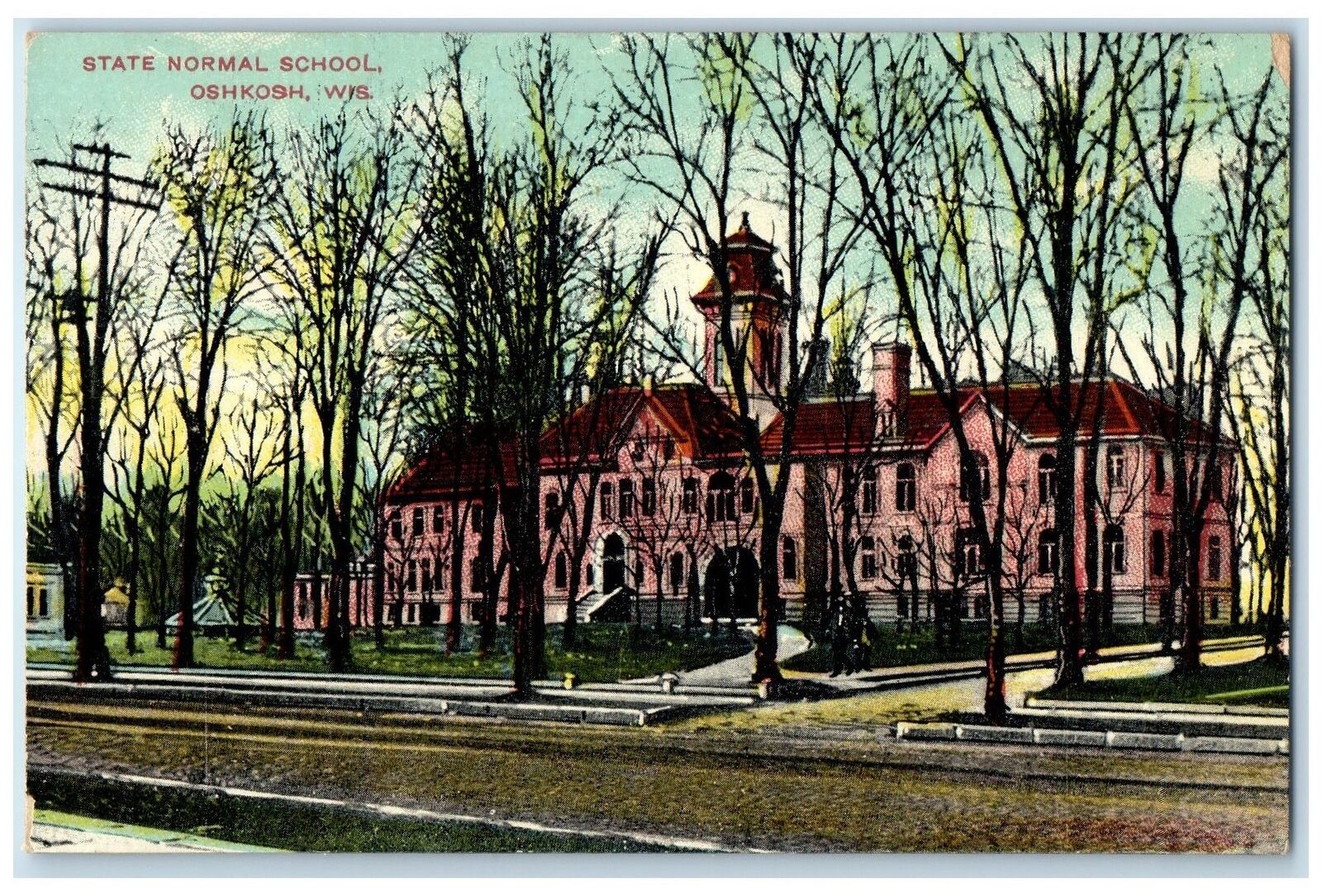 c1910 State Normal School Campus Building Trees Oshkosh Wisconsin WI Postcard