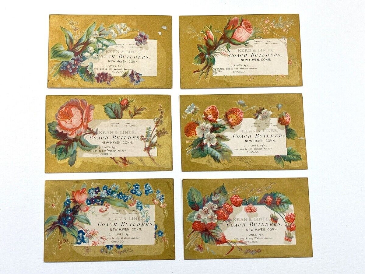LOT OF 6 Victorian Trade Card KEAN & LINES coach builders NEW HAVEN CT
