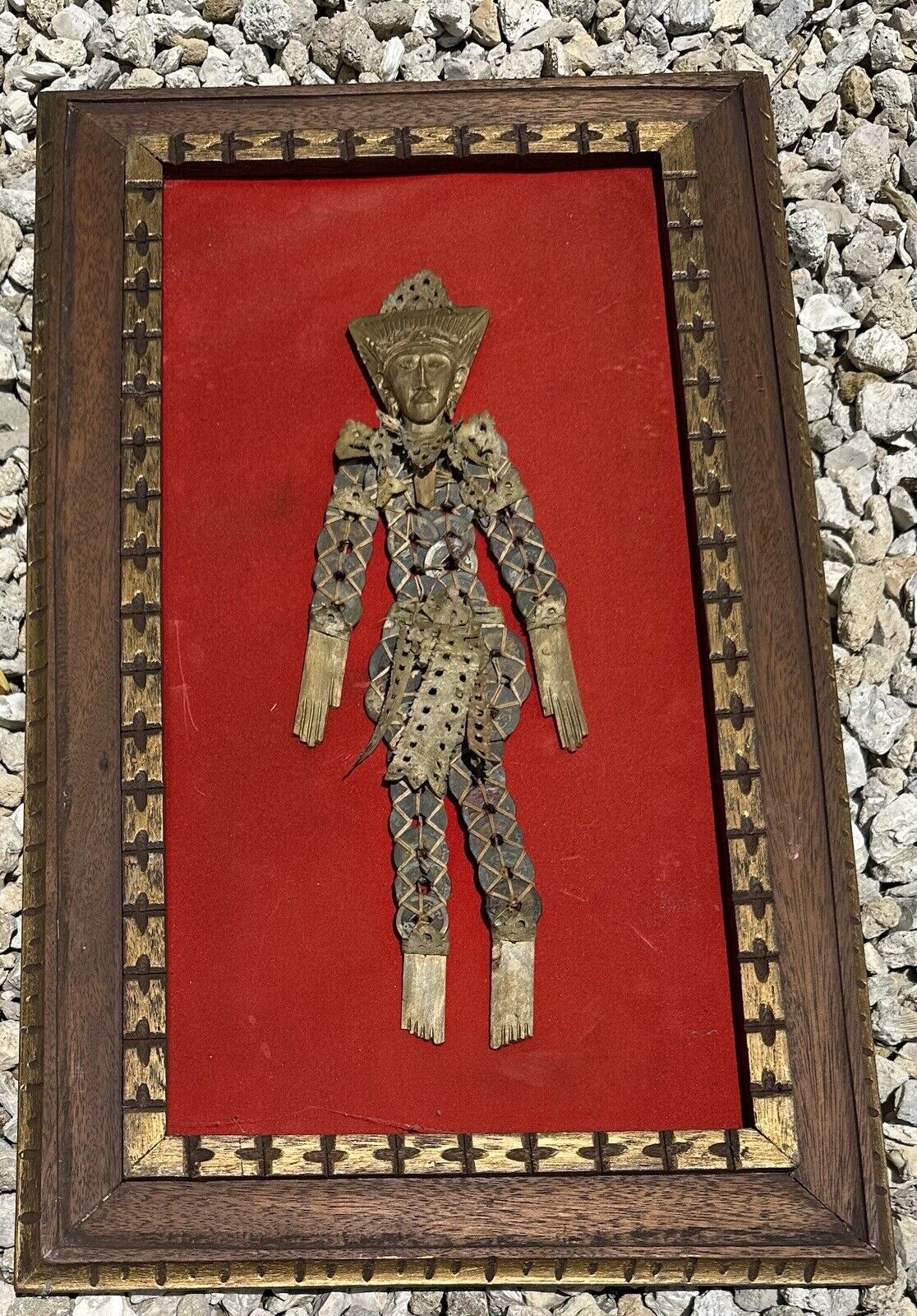 Antique Framed Coin Vintage Handmade Prosperity Doll Traditional Indonesia Bali