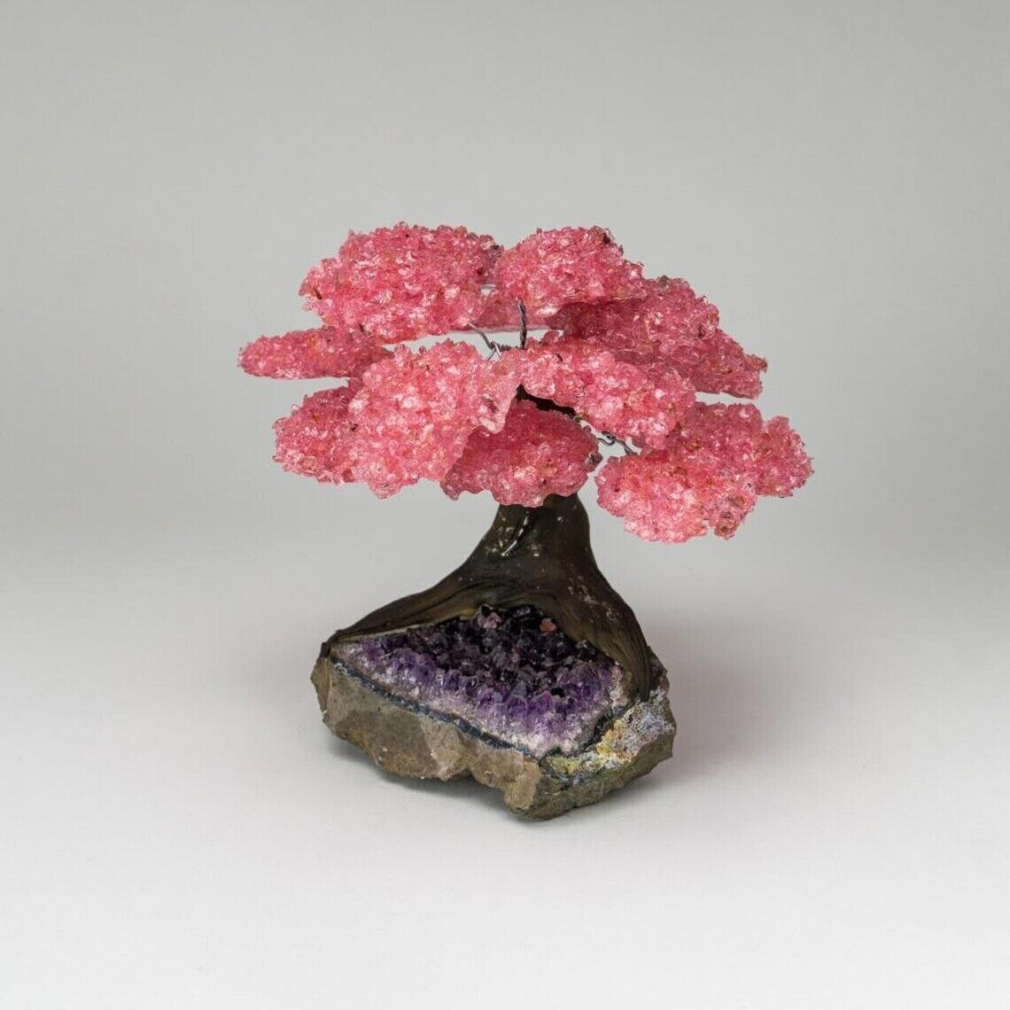Large - Rose Quartz Clustered Gemstone Tree on Amethyst Matrix (The Love Tree)