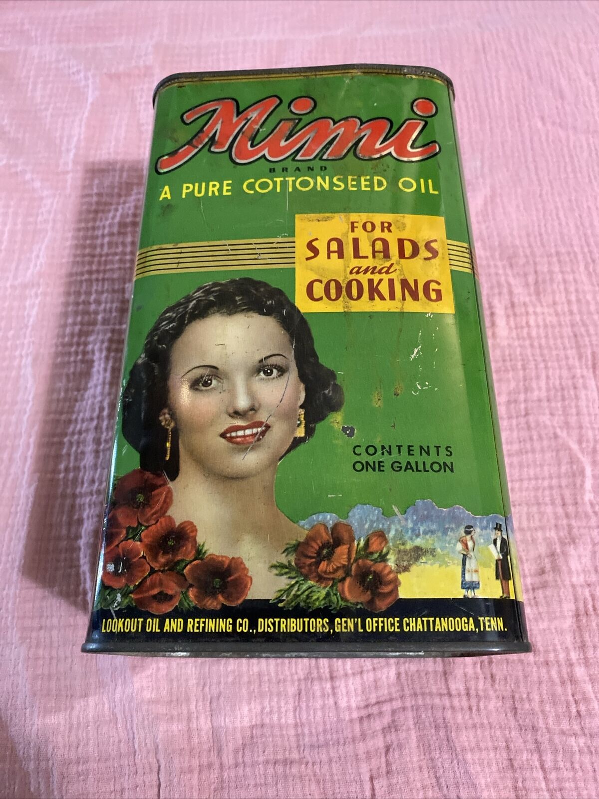 Vintage Rare Mimi Peanut Oil Can Tin Lookout Mountain Chattanooga Tn.