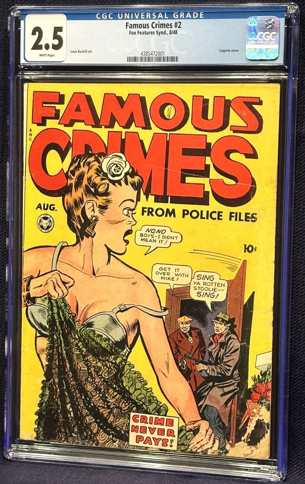 FAMOUS CRIMES #2 (FOX 8/48) - CLASSIC LINGERIE COVER, WHITE PAGES