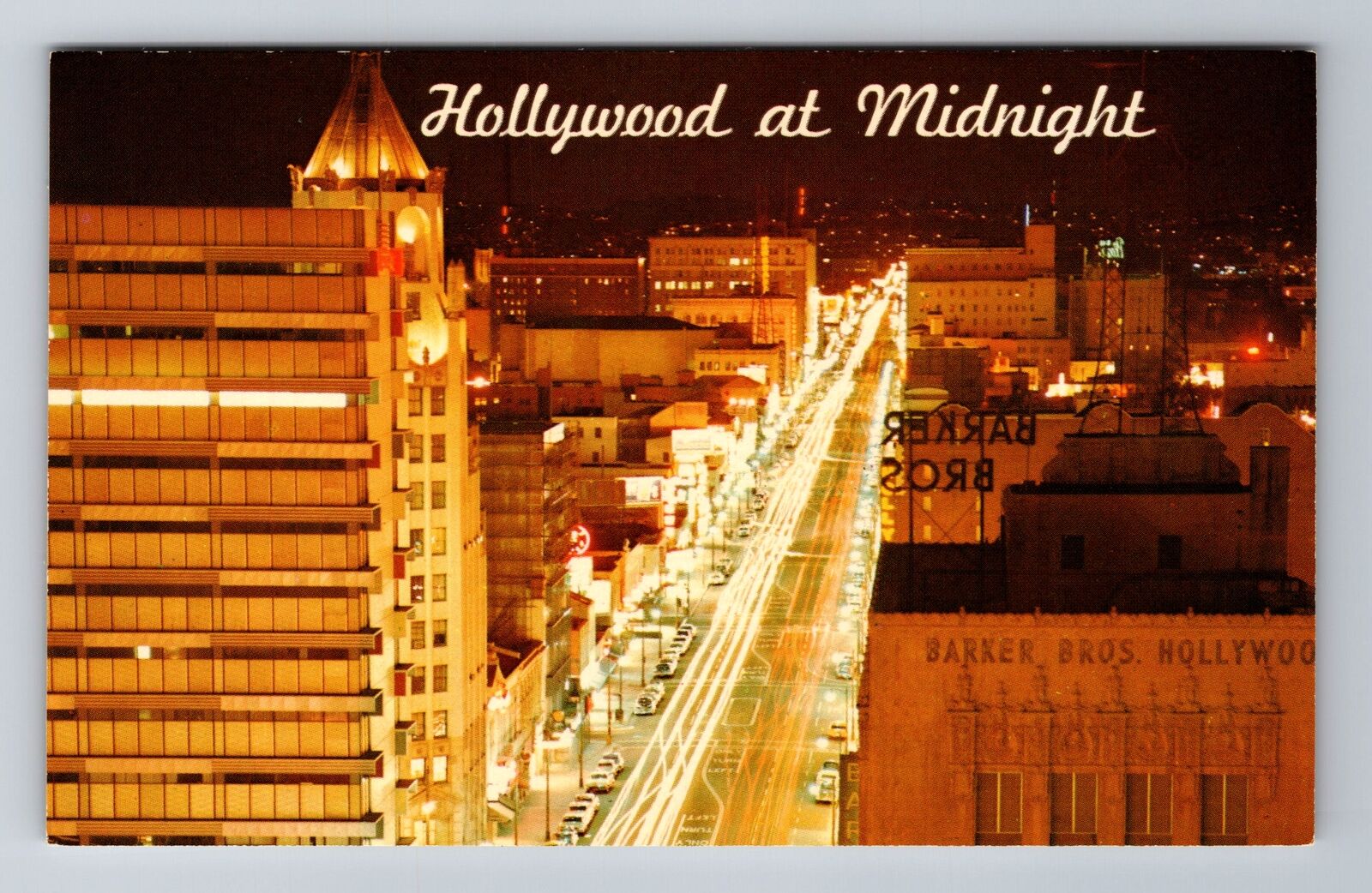 Hollywood CA-California, Night along Hollywood Blvd, Antique Vintage Postcard