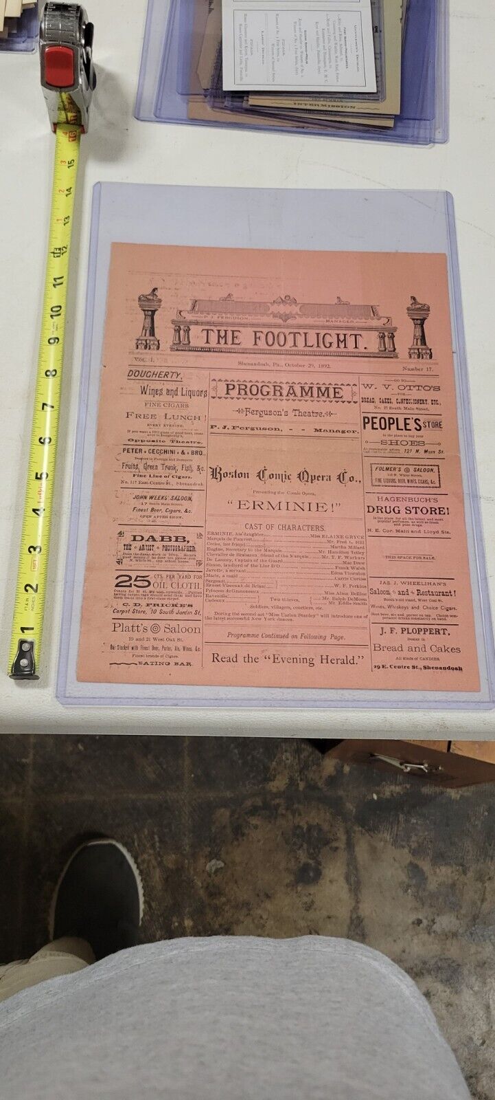 Old Vintage 1892 Shenandoah PA advertisement newspaper program bulletin rare