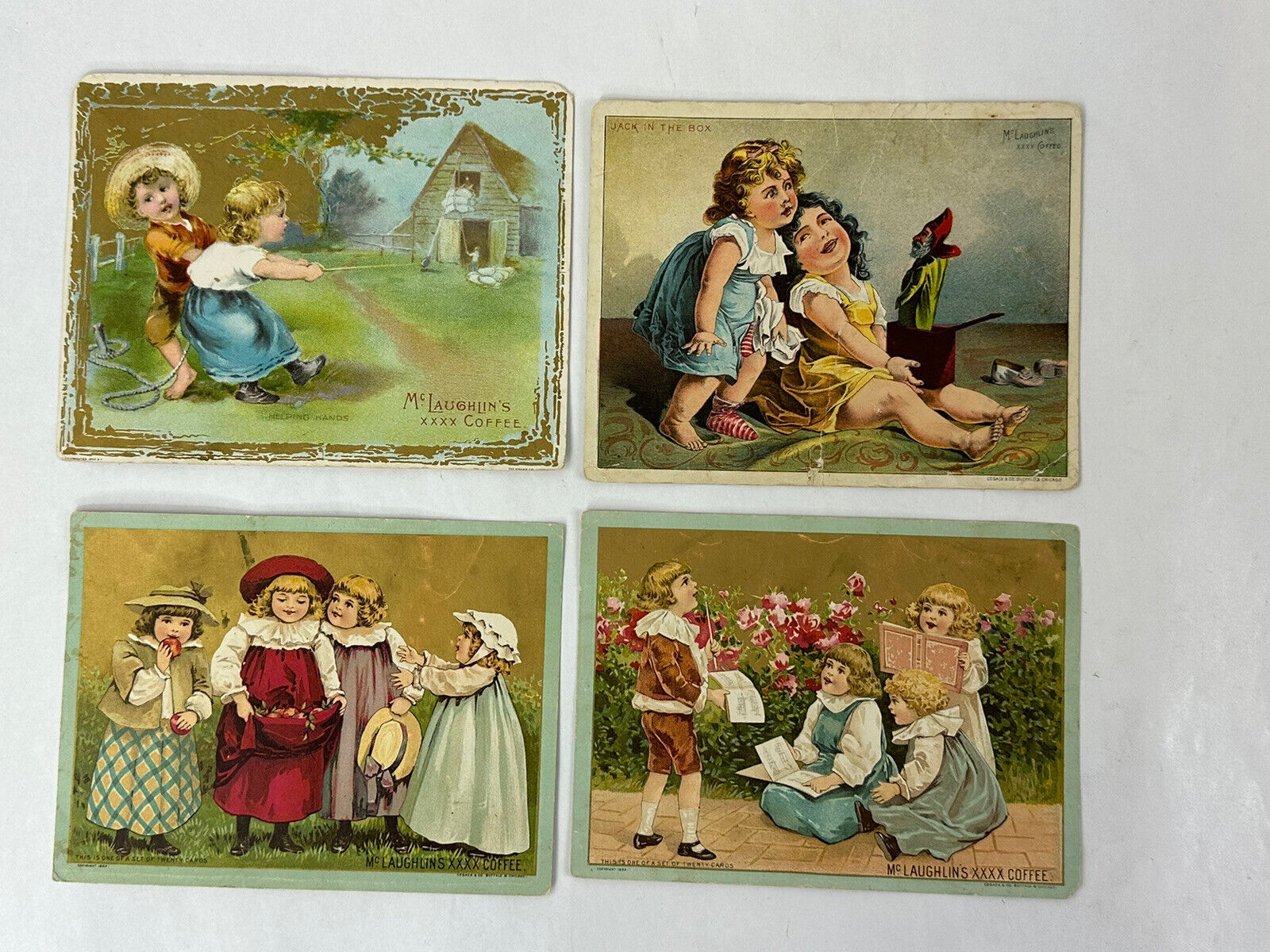 Lot of 4 McLAUGHLINS XXXX COFFEE Victorian Trade Cards 1890s Children Babies