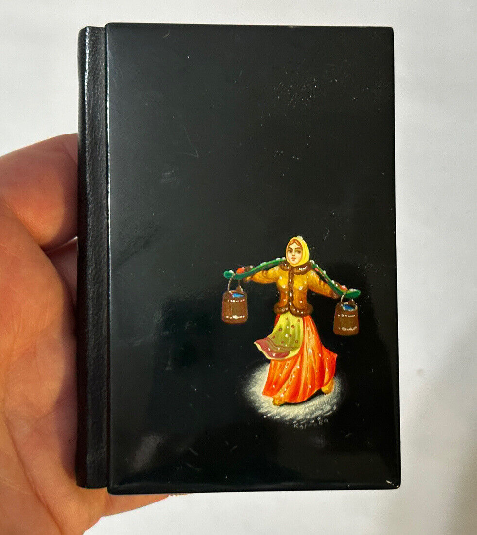 NOS Vintage Russian Hand Painted Lacquerware Pocket Address Book Notebook