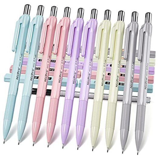 10 Pack 0.7 mm Mechanical Pencil Bulk Set with Case, Cute 1 Count (Pack of 10)