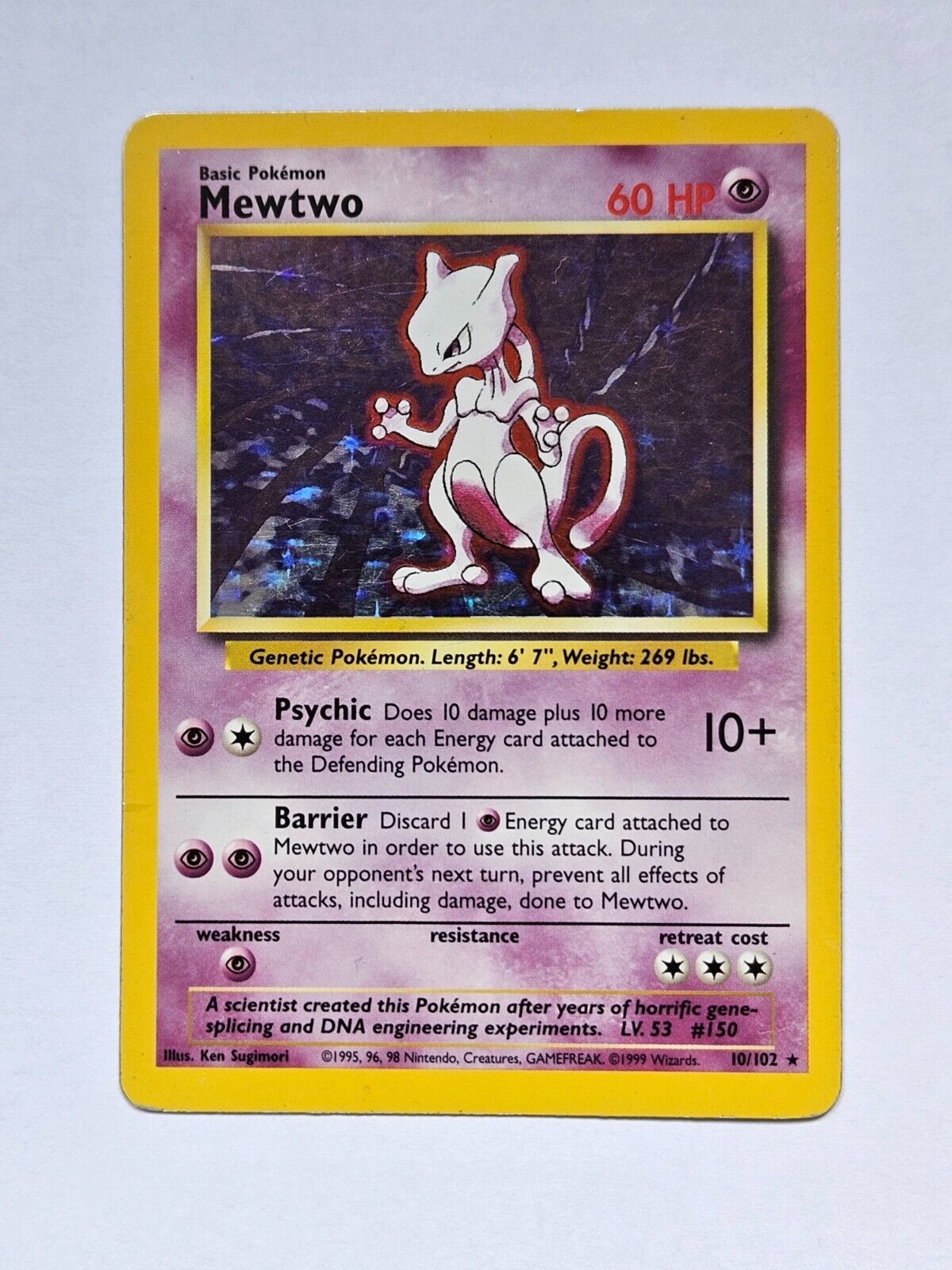 Mewtwo 10/102 Base Set Rare Holo Pokemon Card WOTC 1999 - Light Play