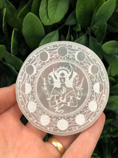 Etched Hecate Selenite Charging Plate - many sizes/shapes, hekate design 3