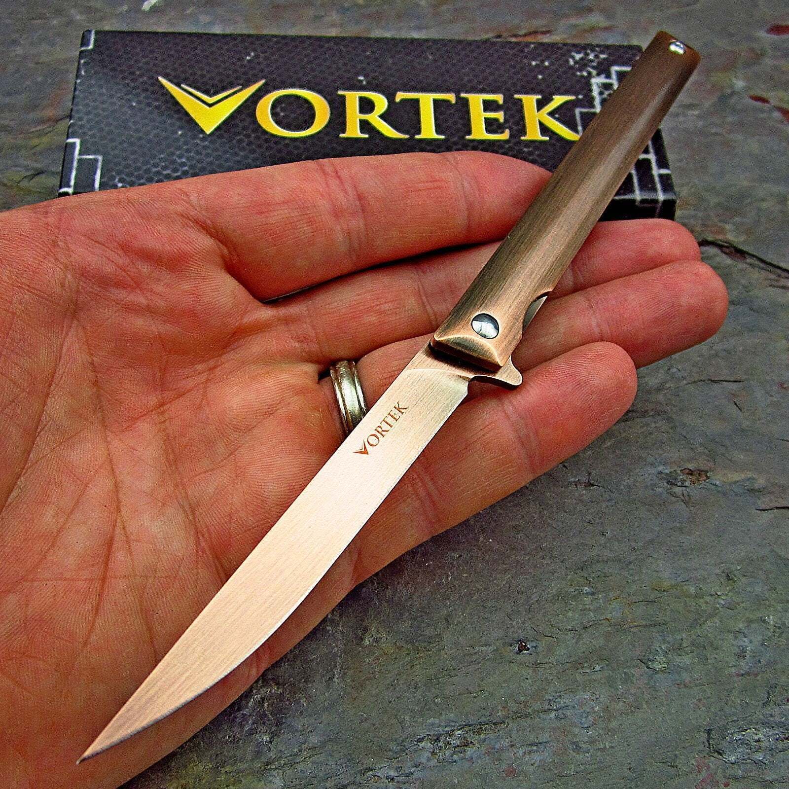 VORTEK CAVALIER Antique Bronze Slim Gentleman's EDC Folding Flipper Pocket Knife