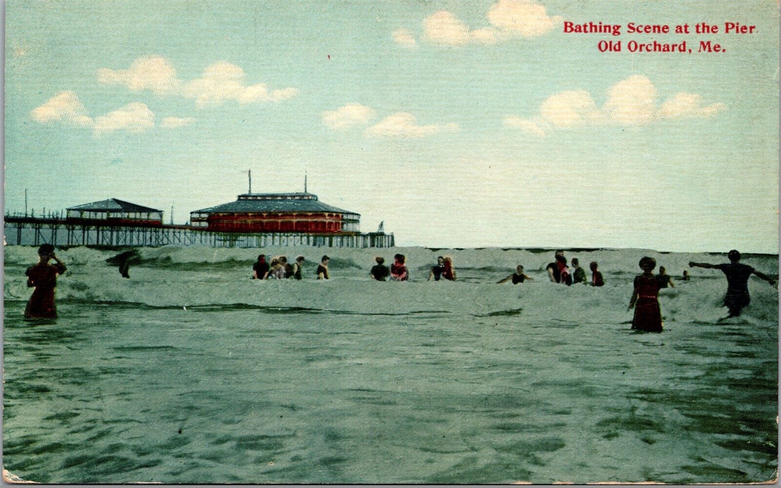 Vtg Old Orchard Beach Maine ME Bathing Scene at the Pier 1910s View Postcard