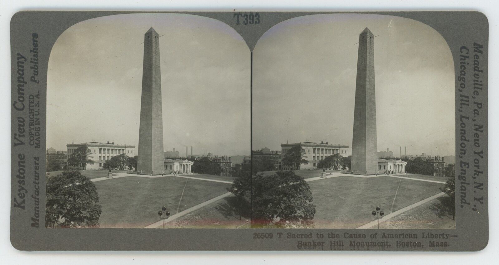 c1900\'s Real Photo Stereoview Bunker Hill Monument in Boston, MA