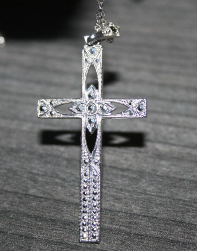 Vintage Sterling silver cross necklace Sterling and Marcasite cross