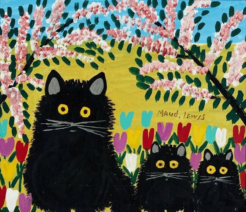 Three Black Cats : Maud Lewis : Early 1900s : Art Print Suitable for Framing