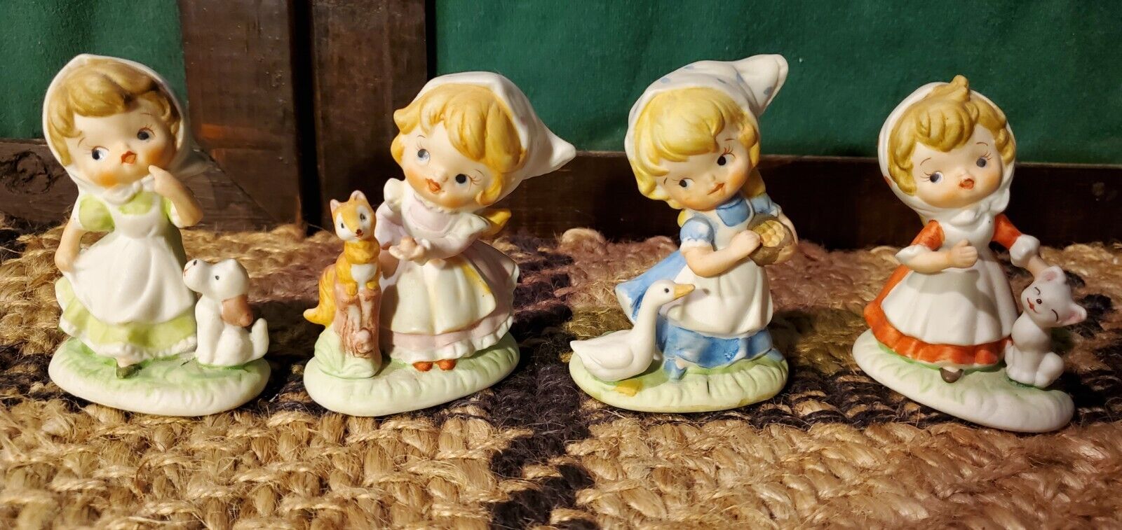 Homco Merry Moppets Little Girl Cat Dog Goose Squirrel Figurines Set Of 4