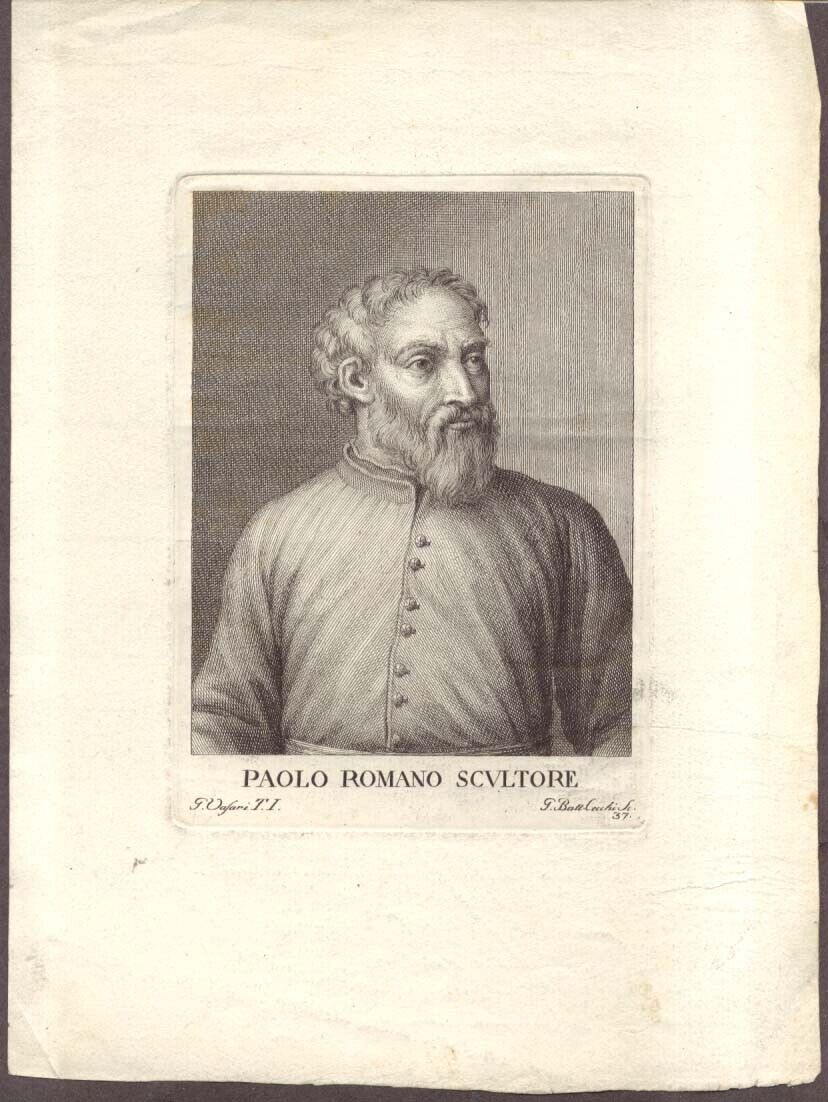 Paolo Romano Scultore engraving by G Vasari ca 1780s