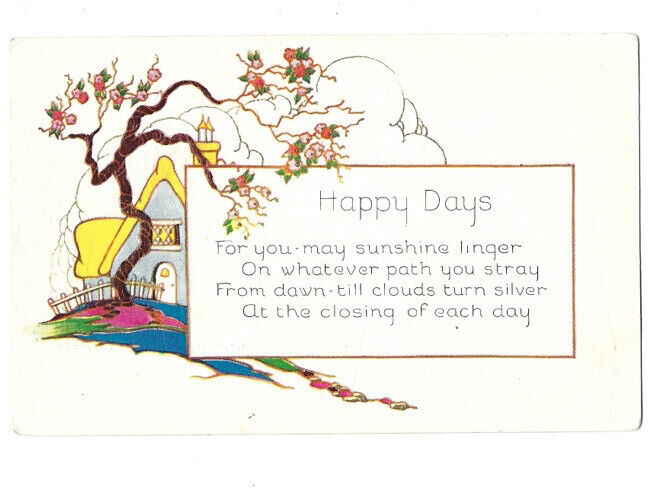 c.1910s Happy Days Note To Make One Happy Embossed Friendship Postcard UNPOSTED