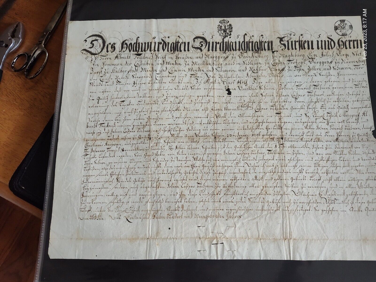REDUCED Fraktur Craft Certificate Manuscript 1719 Germany Albrecht Friedrich