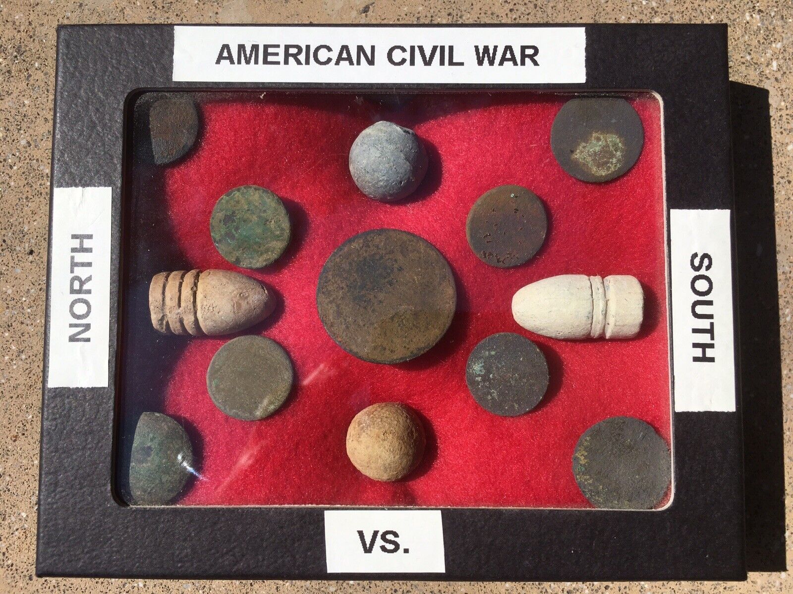 Civil War Relics Display Box, Genuine Artifacts - Richmond, Va