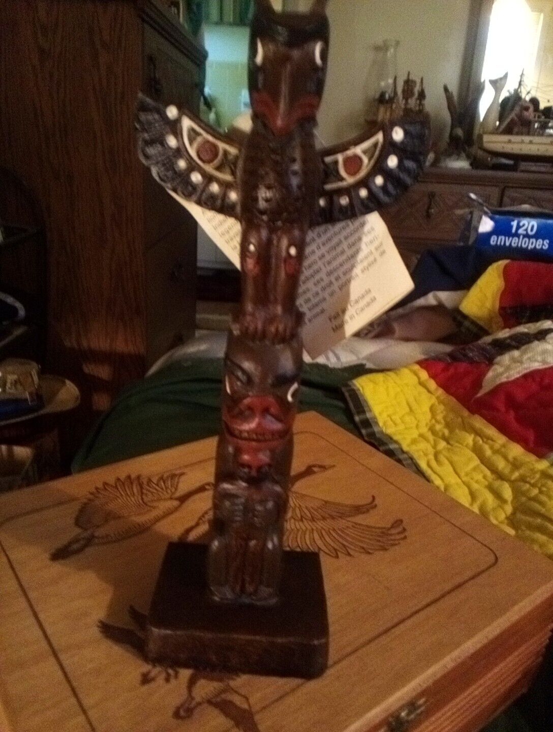 Vintage Totem Pole By BOMA Canada Hand Painted Dark Brown Resin 4”