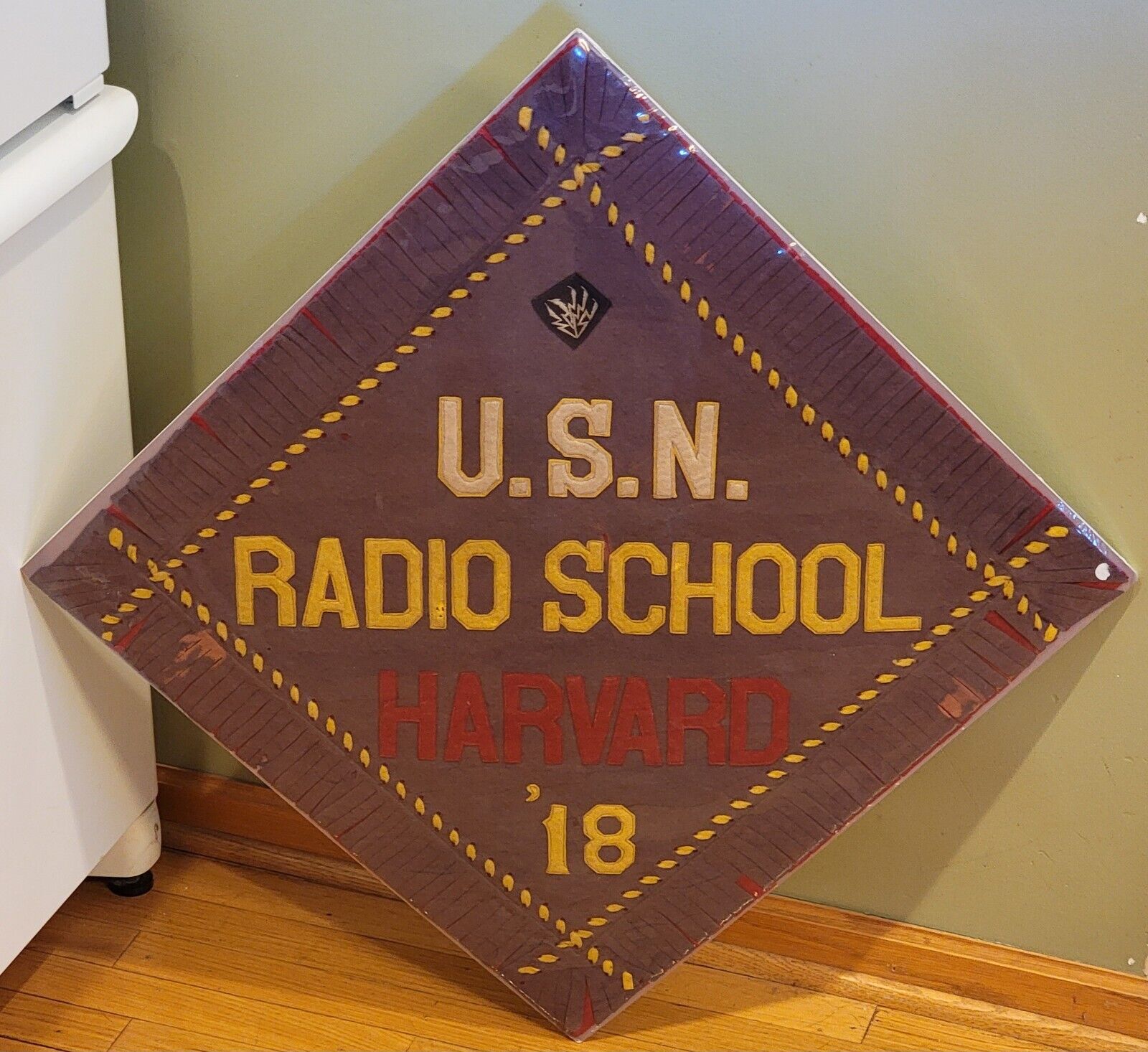 Antique 1918 U.S.N. NAVAL Felt HARVARD RADIO SCHOOL Hand Crafted BANNER