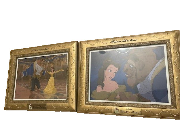 Beauty And The Beast Gold Frame And Lithograph Lot of 2 Dancing Longingly