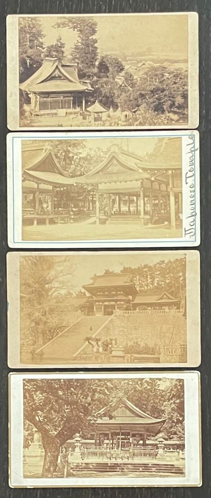 JAPANESE TEMPLES - HACHIMAN & KOBE & TWO OTHERS - FOUR ORIGINAL CDV PHOTOGRAPHS