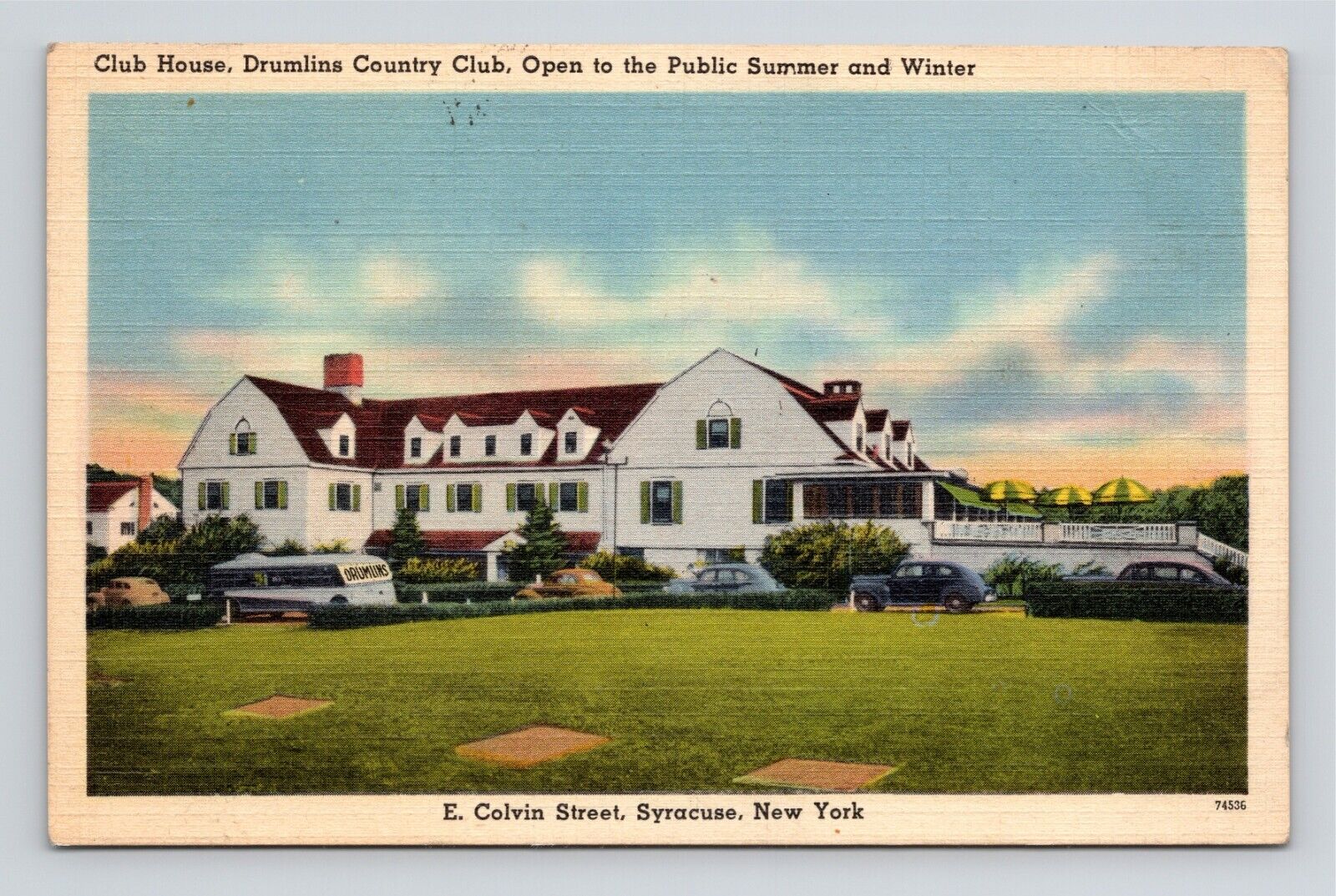 Club House Drumlins Country Club Syracuse New York Linen Postcard Unposted