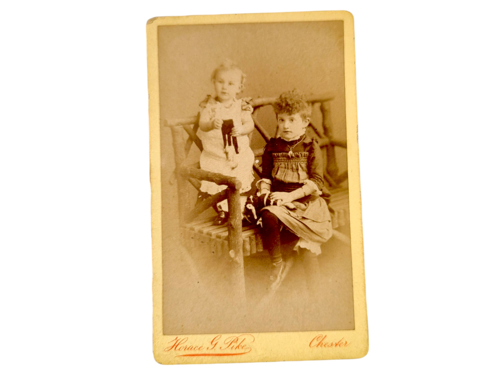 Antique CDV Girls Playing with Dolls Doll Clothes  Vintage Photo