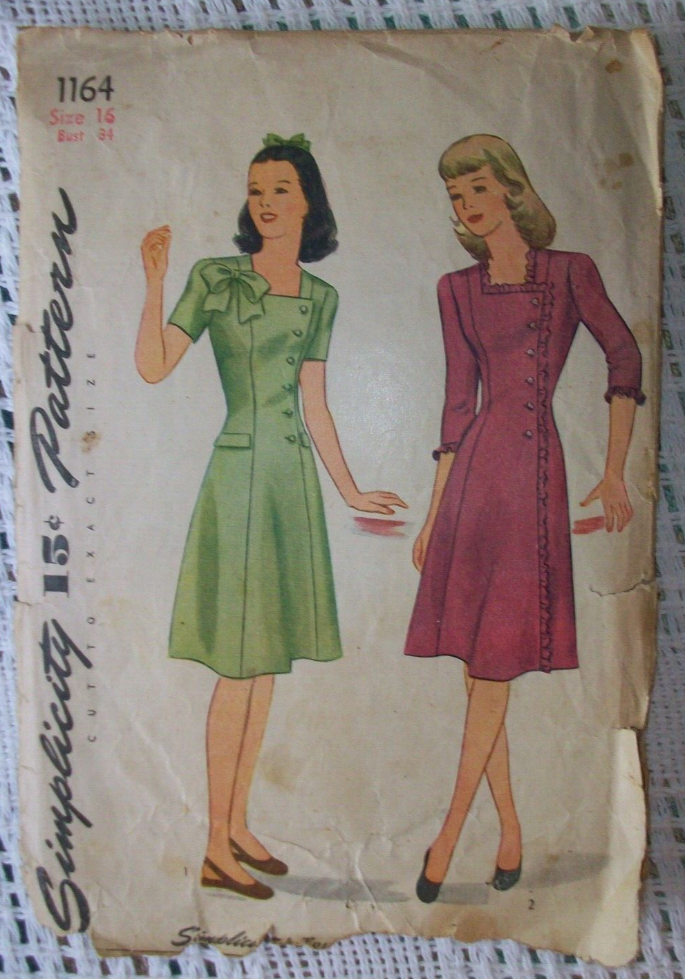 Vintage 40s Simplicity Sewing Pattern 1164 Fitted Gored Teen Dress Size 16