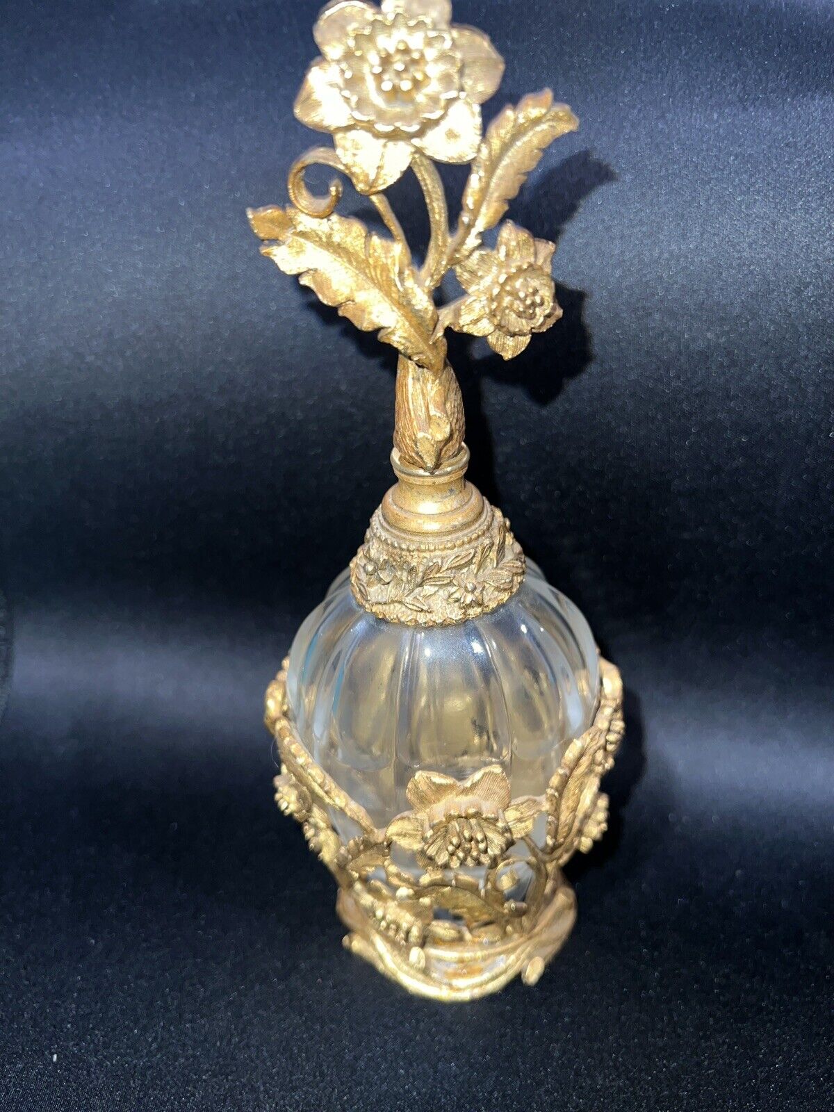 Matson Perfume Bottle Floral Gold Ornate Design Refillable . Antique. 