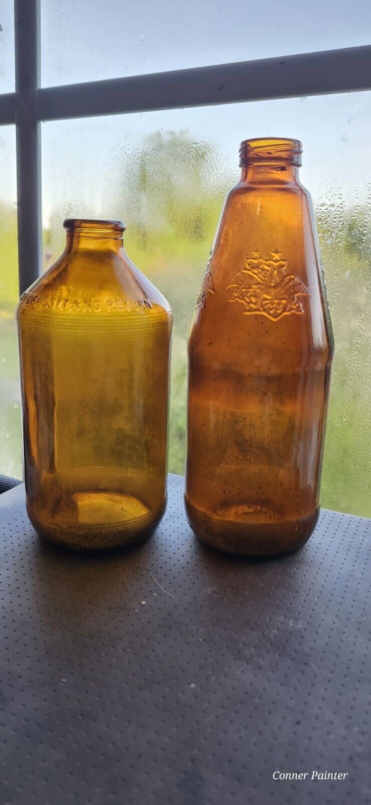 2 Antique Brown Beer Bottles. 1950s Bottle & Vintage Embossed Amheuser Busch