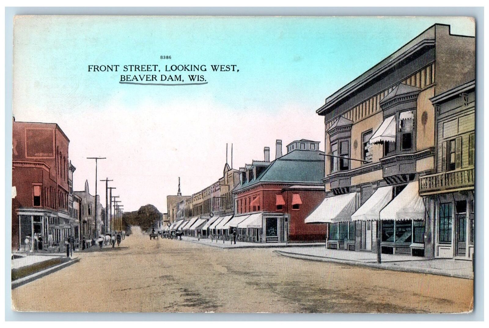 Beaver Dam Wisconsin WI Postcard Front St. Looking West Business Section c1920's