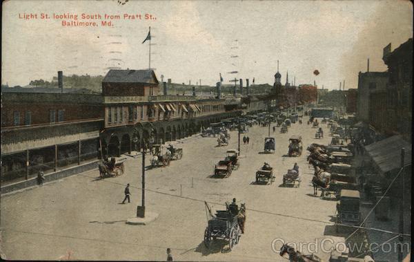 1913 Baltimore,MD Light Street Looking South From Pratt Street Maryland Postcard