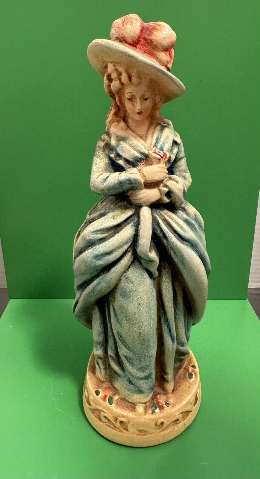 Vintage  Artsy Chalkware Victorian Woman Statue Figure 10.5” Tall 