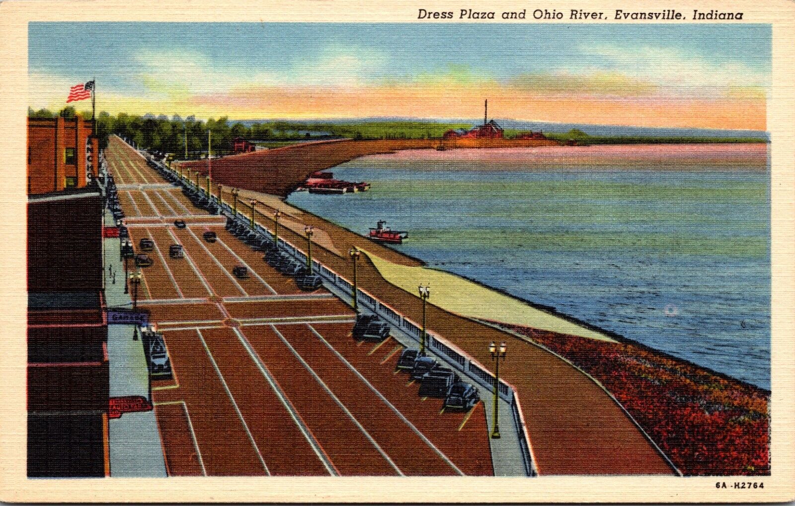 Postcard Evansville Indiana IN Dress Plaza Ohio River 1936 Linen CURT TEICH