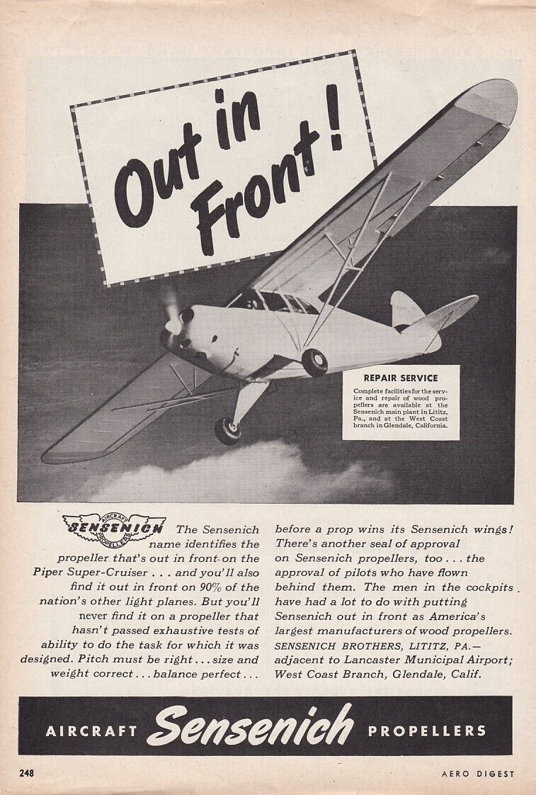 1944 Piper Cub / Sensenich Aircraft ad 4/26/2024z