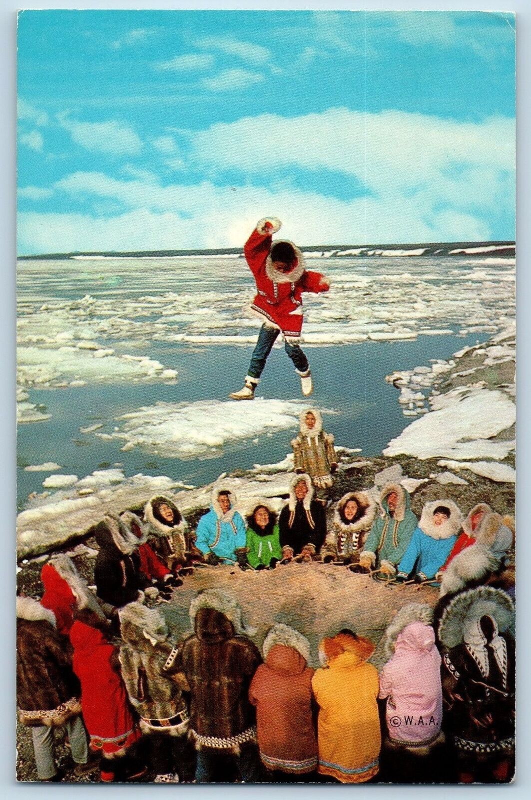 Point Barrow Alaska AK Postcard Blanket Tossing Arctic Eskimos c1960\'s Vintage