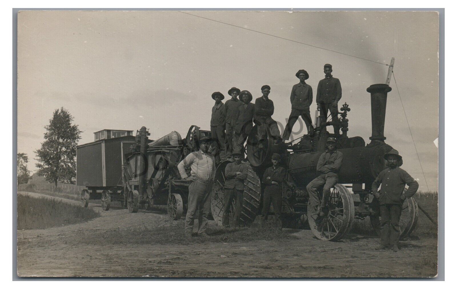 RPPC Threshing Machine Kitchen Steam Tractor Farming Vintage Real Photo Postcard
