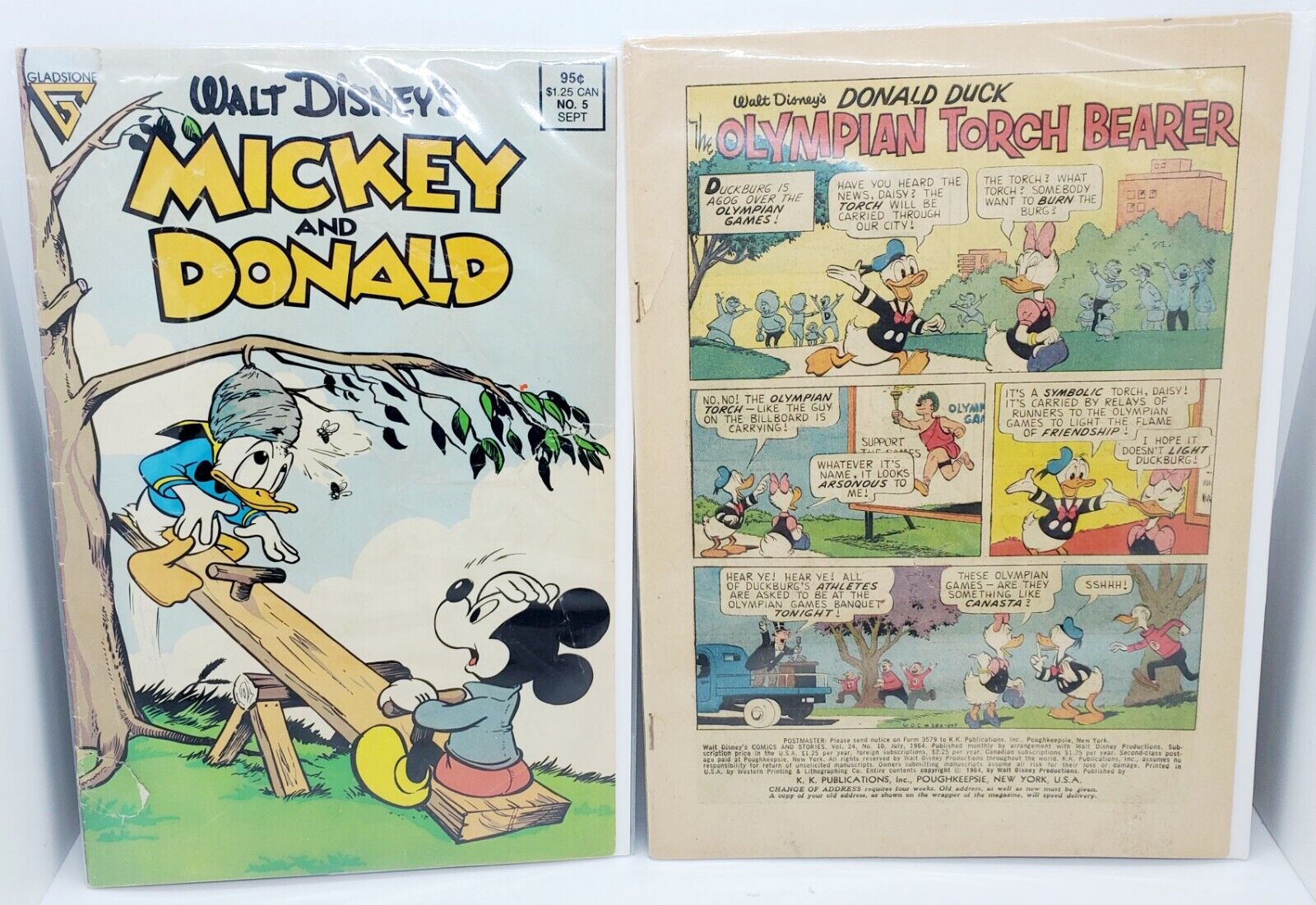 Vintage LOT of 2 Walt Disney Mickey & Donald Duck #5 and Olympian Torch 🔥
