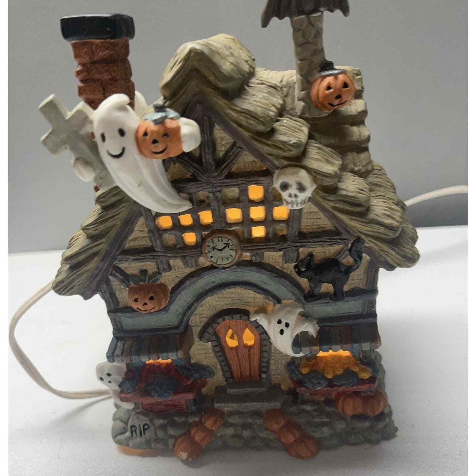 Halloween Porcelain Illuminated Lighted Haunted House Ghosts With Box