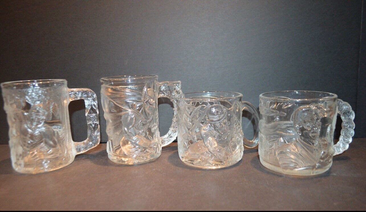 Vintage McDonalds 1995 Batman Forever Complete Set of 4 Embossed Glass Mugs