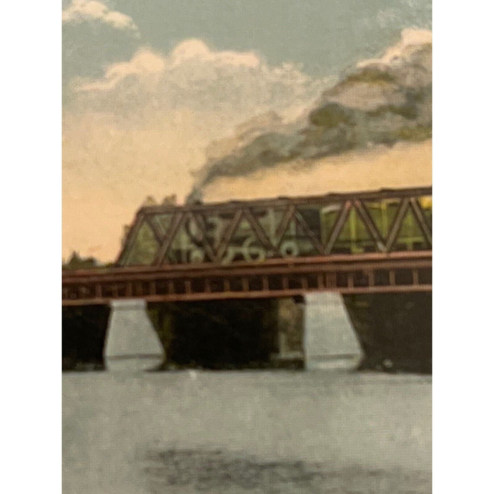 Antique Early 1900s Litho Ephemera Postcard LS&MS RR Train Elkhart River Goshen